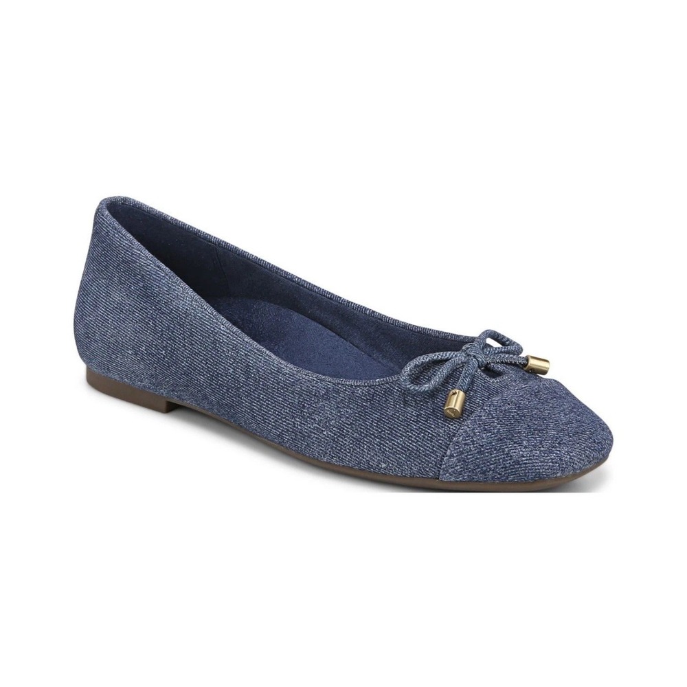Vionic Denim Blue Ballet Flats with Bow and Gold Accents - Picture 10 of 10
